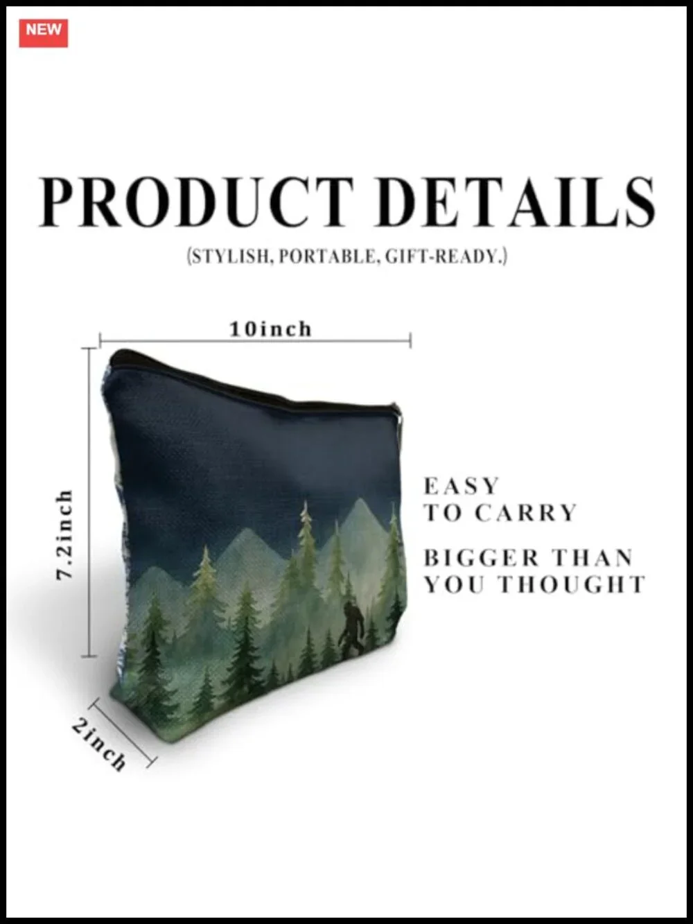 Sasquatch Bigfoot Makeup Bag, Toiletry Cosmetic Pouch, Waterproof Linen Zipper